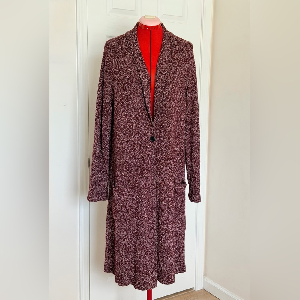 $169 J.Jill Pure Knit Long Cardigan Coat Doen Duster Tall L Cotton Blend